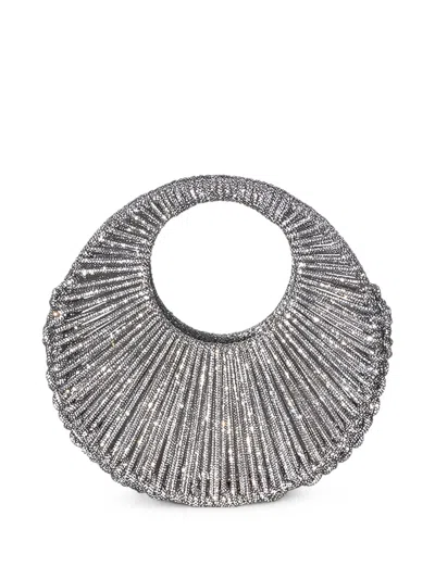 Hibourama Jaya Crystal-embellished Woven Clutch Bag In Silver