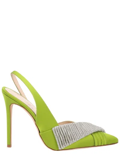 Hibourama Lime Green Pointed Toe Satin Slingback Heels In Multi