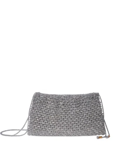 Hibourama Medium Penelope Crystal-embellished Shoulder Bag In Gray