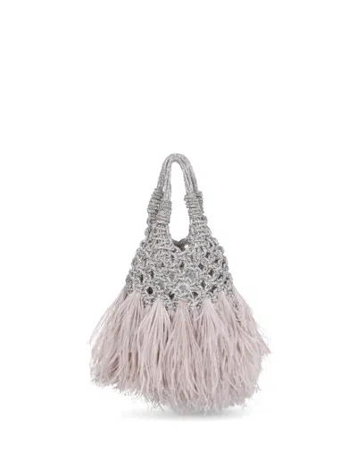 Hibourama Mini Crystal Feather Tote Bag In Silver