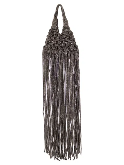 Hibourama Mini Crystal Handbag With Long Fringes In Brown