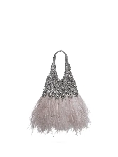 Hibourama Mini Vannifique Plume-embellished Tote Bag In Silver