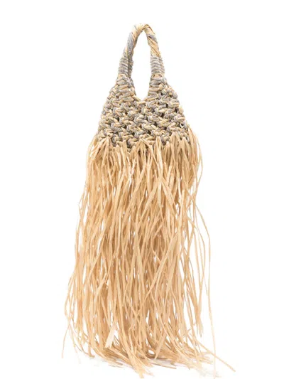 Hibourama Mini Vannifique Rafia Crystal-embellished Fringed Tote Bag In Red