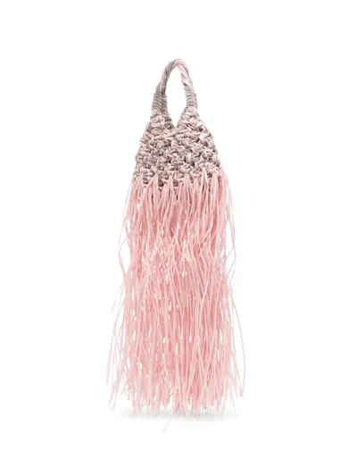 Hibourama Mini Vannifique Rafia Crystal-embellished Fringed Tote Bag In Red