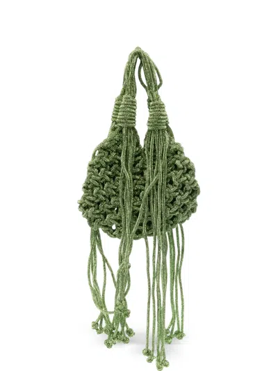 Hibourama Mini Vannique Fringed-detail Tote Bag In Green