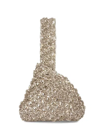 Hibourama Niky Crystal-embellished Woven Clutch Bag In Gold