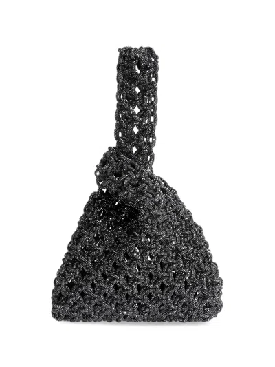 Hibourama Niky Crystal-embellished Woven Clutch Bag In Gray