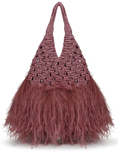 Hibourama Resin & Ostrich Feather Mini Handbag In Pink