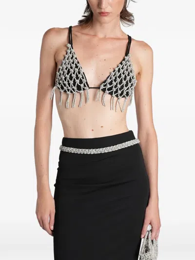 Hibourama Triangle Crystal-embellished Fringed Top In Black