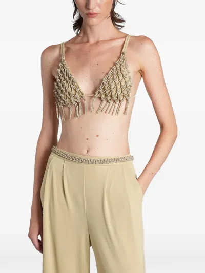 Hibourama Triangle Embroidered Fringed Top In Neutral