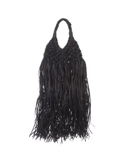 Hibourama Vannifique Bag In Black Raffia With Fringes