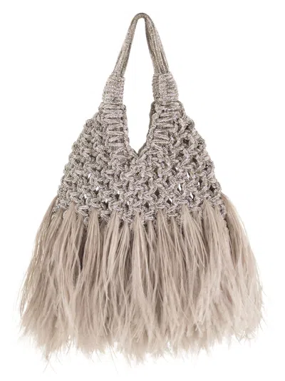Hibourama Vannifique Plumes Crystal-embellished Tote Bag In Gray