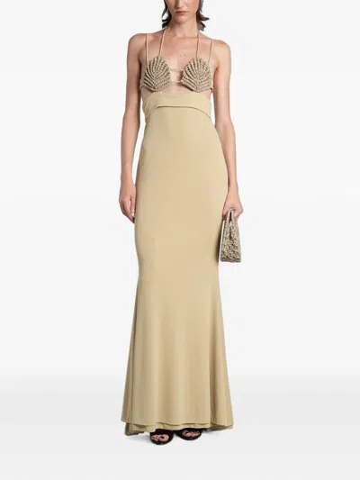 Hibourama Venere Crystal-embellished Maxi Dress In Brown
