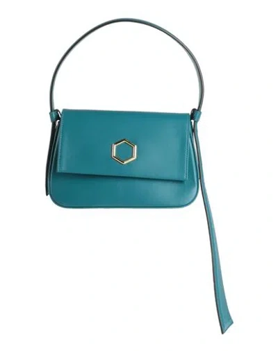 HIBOURAMA HIBOURAMA WOMAN HANDBAG DEEP TEAL SIZE - SOFT LEATHER