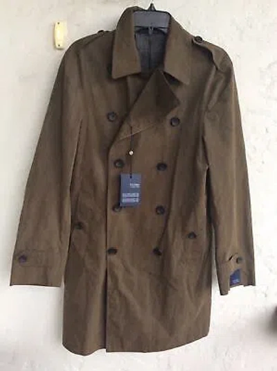 Pre-owned Hickey Freeman $895.00  Light Weight Lined Waxed Cotton Top Coat Olive Size 42 R In Green