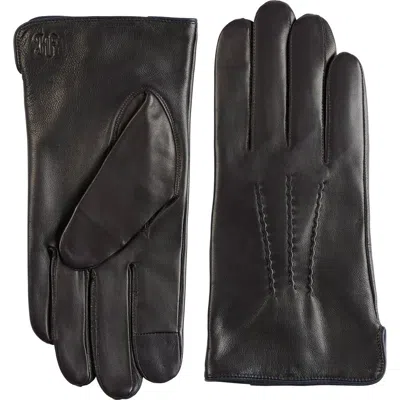 Hickey Freeman Cashmere Lined Tech Leather Gloves In Brown