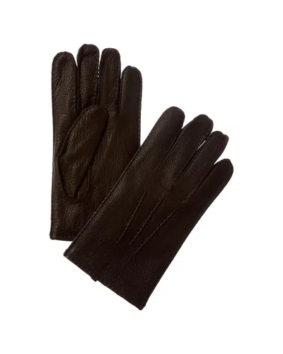 Hickey Freeman Hand Stitched Cashmere-lined Leather Gloves In Brown