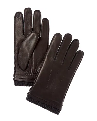 Hickey Freeman Marled Rib Cashmere & Leather Gloves In Black