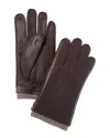 Hickey Freeman Marled Rib Cashmere & Leather Gloves In Brown