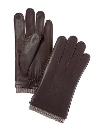 Hickey Freeman Marled Rib Cashmere & Leather Gloves In Brown