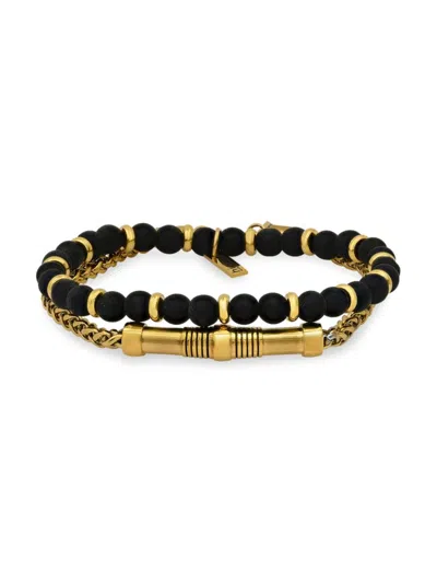 Hickey Freeman Men's 2-piece 18k Goldplated Stainless Steel & Lava Bracelet Set In Black