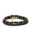 Hickey Freeman Men's 2-piece 18k Yellow Goldplated Sterling Silver, Black Lava & Leather Beaded Bracelet Set In Black