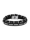 Hickey Freeman Men's 2-piece Black Lava & Leather Beaded Bracelet Set In Silver Black