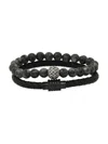 HICKEY FREEMAN MEN'S 2-PIECE OXIDIZED STAINLESS STEEL, HEMATITE, OBSIDIAN BEAD & LEATHER BRACELET SET