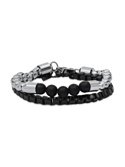 Hickey Freeman Men's 2-piece Stainless Steel & Lava Beaded Bracelet Set In Black