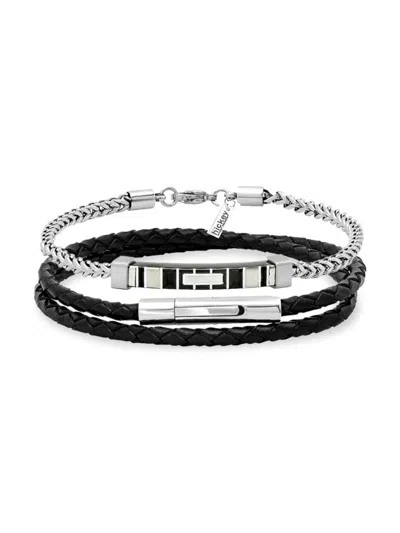 Hickey Freeman Men's 2-piece Stainless Steel & Leather Bracelet Set In Neutral