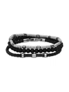 HICKEY FREEMAN MEN'S 3-PIECE STAINLESS STEEL, HEMATITE, LAVA BEAD & LEATHER BRACELET SET