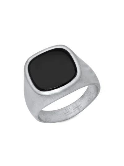 Hickey Freeman Men's Stainless Steel & Agate Signet Ring In Black Grey
