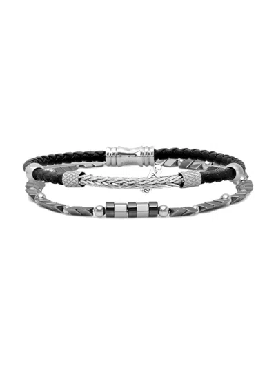 Hickey Freeman Men's Stainless Steel, Hematite & Leather Dual Strap Bracelet In Black Grey