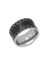HICKEY FREEMAN MEN'S STAINLESS STEEL, LEATHER & ENAMEL BAND RING