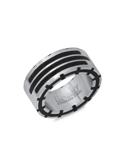 Hickey Freeman Men's Two Tone Stainless Steel Band In Black
