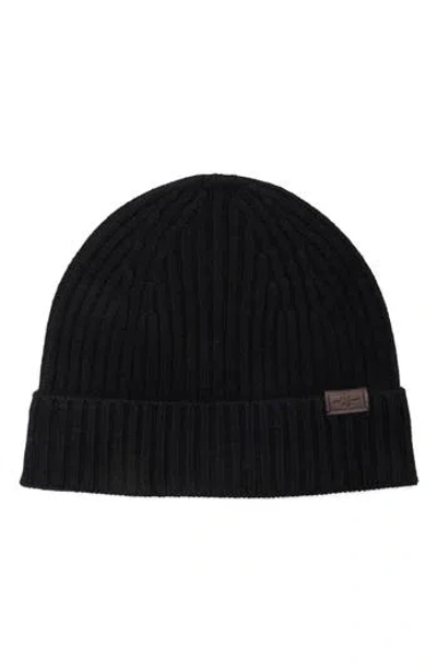 Hickey Freeman Merino Wool Rib Knit Beanie In Black