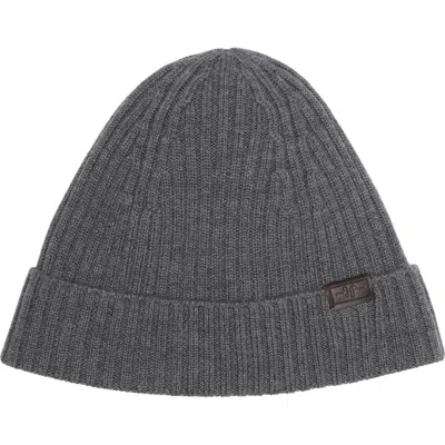 Hickey Freeman Merino Wool Ribbed Cuff Beanie In Gray