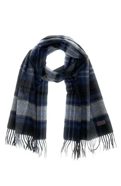 Hickey Freeman Plaid Cashmere Fringe Scarf In Blue