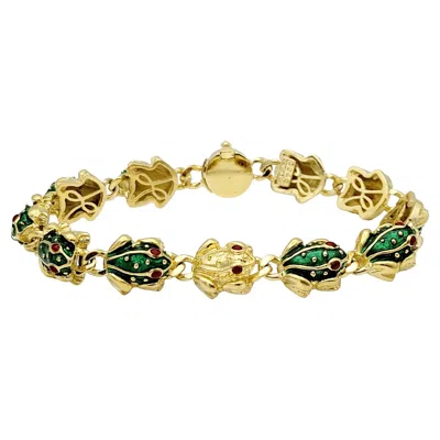 Pre-owned Hidalgo 18 Karat Yellow Gold And Enamel 3d Frog Link Bracelet