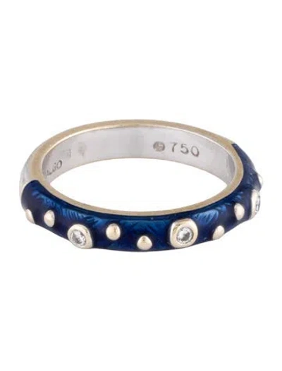 Pre-owned Hidalgo 18k Diamond & Enamel Band In Blue