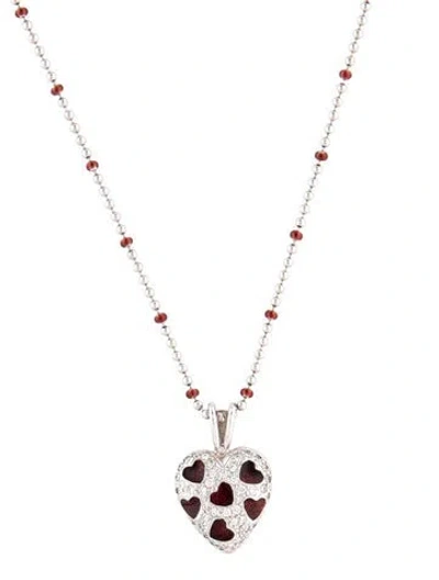 Pre-owned Hidalgo 18k Diamond & Enamel Heart Pendant Necklace, 18.25" In Red