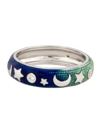 Pre-owned Hidalgo 18k Diamond & Enamel Moon & Stars Band In Multi