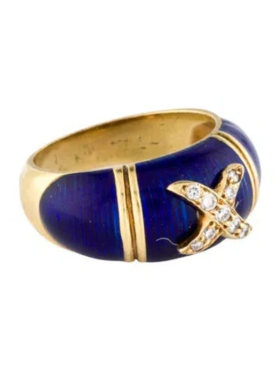 Pre-owned Hidalgo 18k Diamond & Enamel X Band In Multicolor