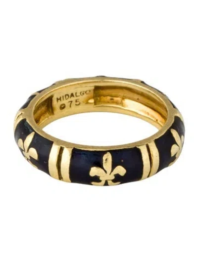 Pre-owned Hidalgo 18k Enamel Fleur De Lis Ring In Blue