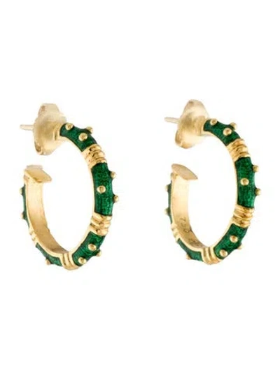 Pre-owned Hidalgo 18k Enamel Hoops In Green