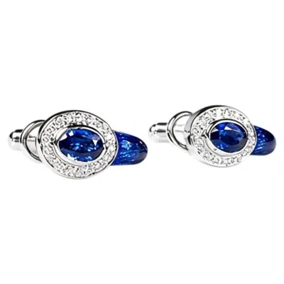 Pre-owned Hidalgo 18k White Gold  Enamel Diamond Sapphire Earrings
