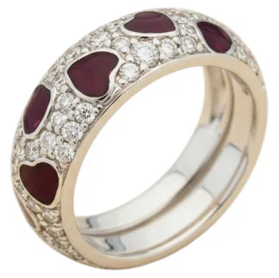 Pre-owned Hidalgo 18k White Gold Pave Diamond & Red Enamel Heart Band