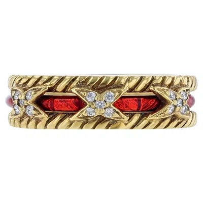 Pre-owned Hidalgo 18k Yellow Gold Diamond Jacket With Red Enamel Insert Ring Set