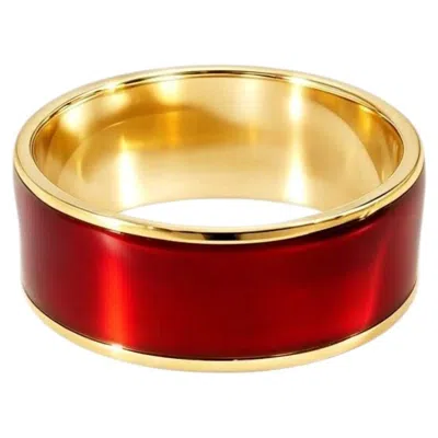 Pre-owned Hidalgo 18k Yellow Gold  Red Enamel Wide Insert Panther Band