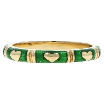 Pre-owned Hidalgo Heart Eternity Band - Yellow Gold 18k Love Green Enamel Sz 6 1/2 Ring